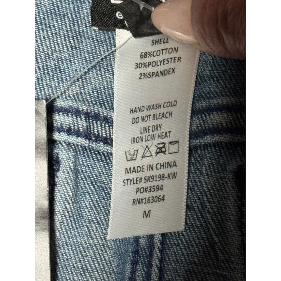 NEW Y2k Edge Womens M Denim Mini Skirt Rhinestone Trim Sparkle Bling Club party - Picture 9 of 10